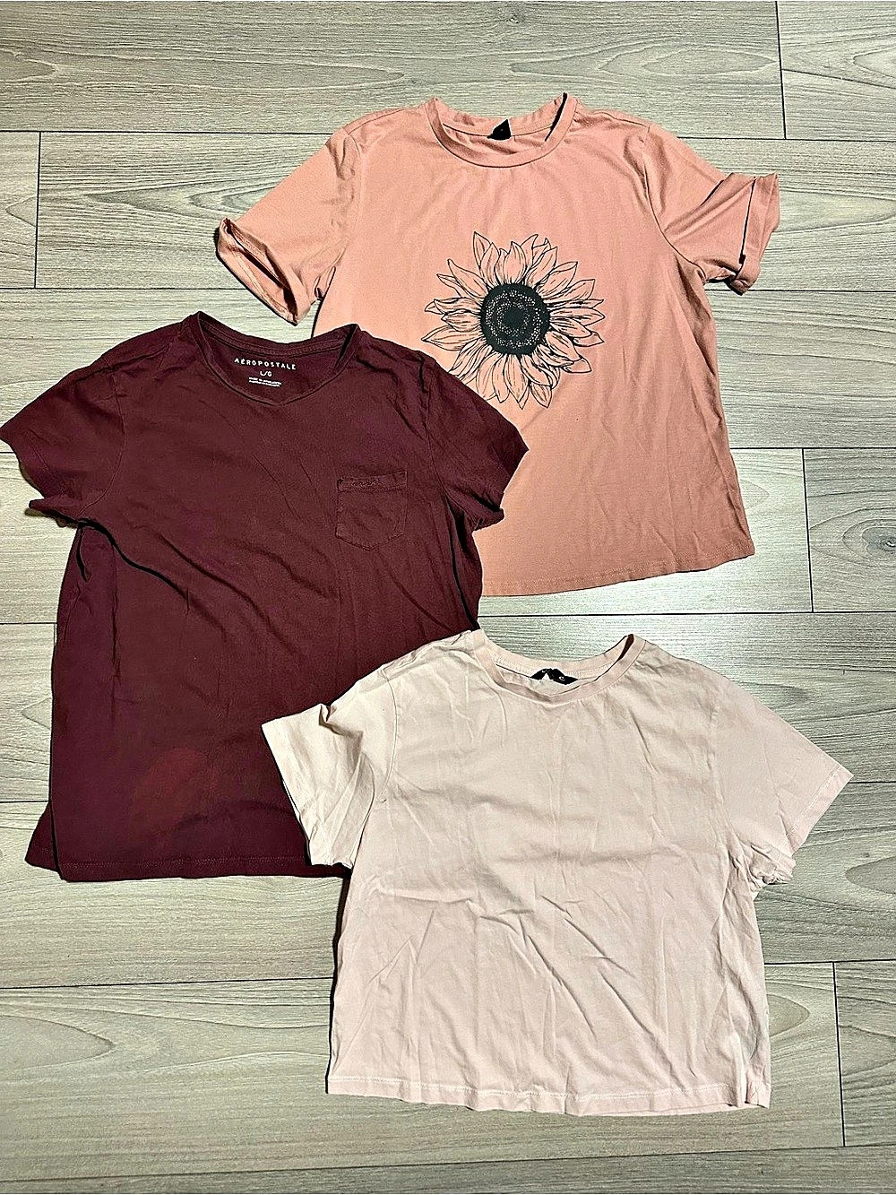 3-Piece Short Sleeve T-Shirt Bundle in Pink & Burgundy Fits Women’s Medium